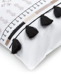 Vyšívaná obliečka na vankúš z bavlneného perkálu so strapcami Inda, 2 ks, Biela, béžová a čierna, vzorovaná, Š 40 x D 80 cm