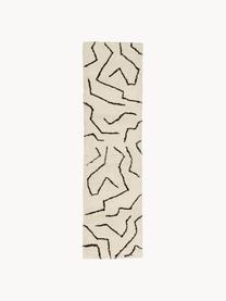 Handgetufte hoogpolige loper Davin in crèmekleur, Bovenzijde: 100% polyester-microvezel, Onderzijde: gerecycled polyester, Crèmekleurig & zwart, met patroon, B 80 x L 200 cm