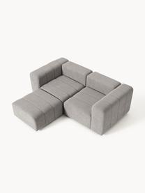 Modulares Bouclé-Sofa Lena (3-Sitzer) mit Hocker, Bezug: Bouclé (93 % Polyester, 6, Gestell: Buchenholz, Spanplatte, H, Bouclé Grau, B 211 x T 181 cm