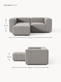 Modulares Bouclé-Sofa Lena (3-Sitzer) mit Hocker, Bezug: Bouclé (93 % Polyester, 6, Gestell: Buchenholz, Spanplatte, H, Bouclé Grau, B 211 x T 181 cm