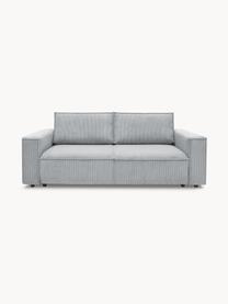 Sofá cama de pana Nihad (3 plazas), con espacio de almacenamiento, Tapizado: pana de poliéster, Patas: plástico, Pana gris claro, An 245 x F 102 cm