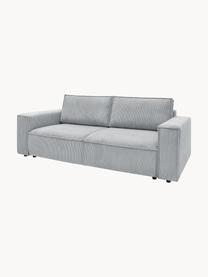 Sofá cama de pana Nihad (3 plazas), con espacio de almacenamiento, Tapizado: pana de poliéster, Patas: plástico, Pana gris claro, An 245 x F 102 cm