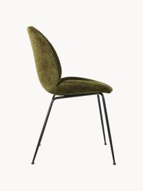 Krzesło tapicerowane z aksamitu Beetle, Tapicerka: aksamit (100% poliester), Nogi: stal powlekana, Oliwkowy zielony, czarny matowy, S 56 x G 58 cm