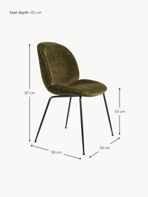 Sametová čalouněná židle Beetle, Olivově zelená, matná černá, Š 56 cm, H 58 cm