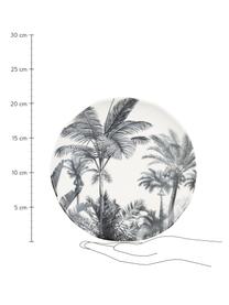 Ontbijtborden Papaye met palmmotief, 4 stuks, Porselein, Wit, zwart, Ø 21 cm