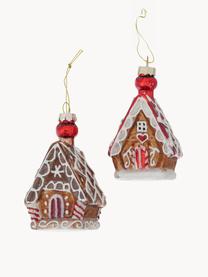 Handgemaakte kerstboomhangers Gingerbread, set van 2, Gelakt glas, Meerkleurig, Ø 5 x H 9 cm