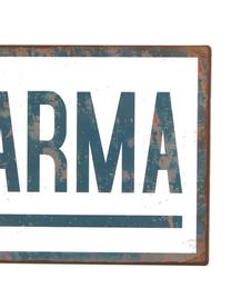 Wandschild Good Karma, Metall, mit Motivfolie beklebt, Weiß, Blau, 31 x 13 cm