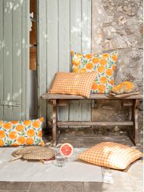 Kussenhoes Orange met zomers motief, Weeftechniek: half panama, Oranje, wit, groen, 50 x 50 cm