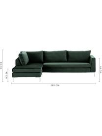 Samt-Ecksofa Luna, Bezug: Samt (Polyester) 80.000 S, Gestell: Massives Buchenholz, Füße: Metall, galvanisiert, Samt Dunkelgrün, Silber, B 280 x T 184 cm