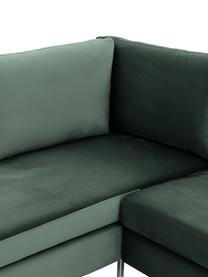 Sofa narożna z aksamitu Luna, Tapicerka: aksamit (100% poliester) , Stelaż: lite drewno bukowe, Nogi: metal galwanizowany, Ciemny zielony, S 280 x G 184 cm