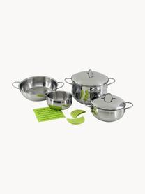 Set da cucina in acciaio inossidabile 9 pz, Acciaio inossidabile 18/10, silicone, Argento, verde, Ø 24 x Alt. 19 cm