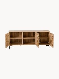 Dressoir Leif van massief essenhout, Frame: massief essenhout, gelakt, Handvatten: gecoat metaal, Poten: gepoedercoat metaal, Essenhout, zilverkleurig, B 177 x H 75 cm