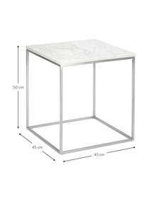 Marmor-Beistelltisch Alys, Tischplatte: Marmor, Gestell: Metall, pulverbeschichtet, Weiß, marmoriert, Silberfarben, B 45 x H 50 cm