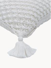 Funda de cojín de punto con borlas Miri, 100% algodón peinado, Blanco, An 50 x L 50 cm