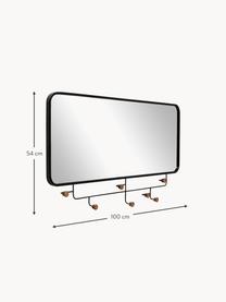 Appendiabiti da parete con specchio Gina, Struttura: metallo rivestito, Superficie dello specchio: vetro a specchio, Nero, legno di abete, Larg. 100 x Alt. 54 cm