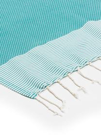 Telo fouta in cotone con frange Ibiza, 100% cotone
Qualità molto leggera, 200 g/m², Blu verde, bianco, Larg. 100 x Lung. 200 cm