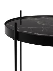 Skládací odkládací stolek se skleněnou deskou v mramorovém vzhledu Cupid, Černá, mramorovaná, Ø 43 cm, V 45 cm