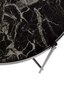 Mesa auxiliar plegable Cupid, tablero de cristal en aspecto mármol, Estructura: metal con pintura en polv, Tablero: vidrio laminado con efect, Mármol negro, Ø 43 x Al 45 cm