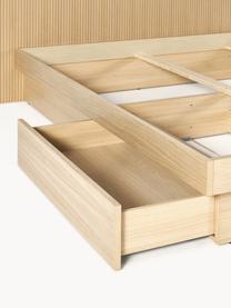 Lit en bois avec rangement et tête de lit Sato, Bois de chêne, larg. 140 x long. 200 cm