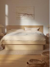 Drevená posteľ s úložným priestorom a čelom Sato, Dubové drevo, Š 140 x D 200 cm