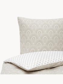 Vzorované oboustranné povlečení z organické bavlny Tiara, Světle béžová, bílá, 140 x 200 cm + 1 polštář 80 x 80 cm