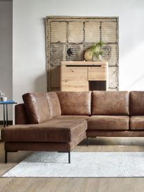 Sofa narożna XXL w stylu vintage Seattle, Tapicerka: 100% poliester, Stelaż: drewno naturalne, płyta w, Nogi: metal powlekany, Brązowy, S 312 x G 86 cm, prawostronna