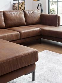 Sofá rinconero grande Seattle, estilo vintage, Tapizado: 100% poliéster, Estructura: madera, aglomerado, Patas: metal recubierto, Marrón, An 242 x F 86 cm, chaise longue derecha