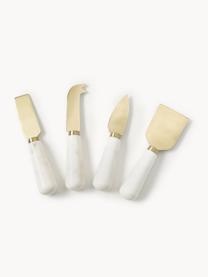 Set de cuchillos de queso de mármol Agata, 4 uds., Dorado, mármol blanco, L 14 cm