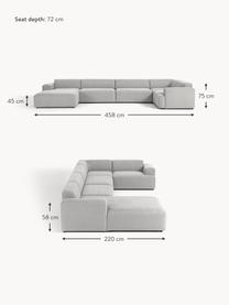 Sofa narożna XL Melva, Tapicerka: 100% poliester Dzięki tka, Stelaż: lite drewno sosnowe i świ, Nogi: tworzywo sztuczne Ten pro, Jasnoszara tkanina, S 458 x G 220 cm, prawostronna