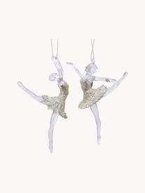 Décoration de sapin de Noël Ballerina haut. 13 cm, 2 élém., Plastique, Couleur dorée, blanc, Ø 9 x haut. 13 cm