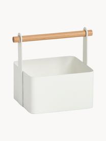 Organizador Ledino, Cesta: metal recubierto, Asa: madera de haya, Blanco, madera de haya, An 15 x F 16 cm