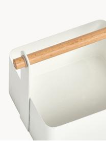 Aufbewahrungskorb Ledina, Korb: Metall, beschichtet, Griff: Buchenholz, Weiß, Helles Holz, B 15 x H 16 cm