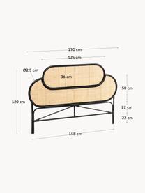 Rattan-Kopfteil Lalita, Rahmen: Rattan, lackiert, Platte: Rattangeflecht, Rattan, Schwarz, B 170 x H 120 cm