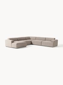 Sofa narożna Melva, Tapicerka: 100% poliester Dzięki tka, Stelaż: lite drewno sosnowe i świ, Nogi: tworzywo sztuczne Ten pro, Greige tkanina, S 339 x G 339 cm, lewostronna