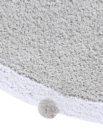 Runder Teppich Bubbly mit Pompoms, handgefertigt, Flor: 97% recycelte Baumwolle, , Hellgrau, Weiß, Ø 120 cm (Größe S)
