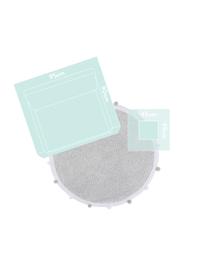 Tapis rond lavable fait main Bubbly, Gris clair, blanc