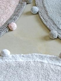 Alfombra redonda artesanal con pomopones Bubbly, Parte superior: 97% algodón reciclado, 3%, Reverso: algodón reciclado, Gris claro, blanco, Ø 120 cm (Tamaño S)