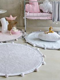 Tapis rond lavable fait main Bubbly, Gris clair, blanc