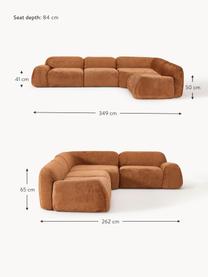 Narożna sofa modułowa (4-osobowa) Teddy-Bouclé Wolke, Tapicerka: Teddy-Bouclé (100% polies, Stelaż: drewno sosnowe, drewno św, Nogi: tworzywo sztuczne Ten pro, Teddy-Bouclé w odcieniu terakoty, S 349 x G 262 cm