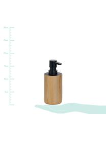 Dosatore per sapone Eir, Contenitore: legno di quercia, Testa della pompa: materiale sintetico, Legno di quercia, nero, Ø 7 x Alt. 17 cm