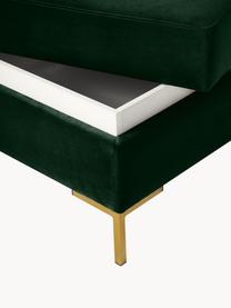 Reposapiés puf de terciopelo Luna, con espacio de almacenamiento, Funda: terciopelo (100% poliéste, Estructura: madera maciza de haya, ma, Patas: metal galvanizado, Terciopelo verde oscuro, dorado, An 77 x Al 49 cm