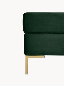 Sofa-Hocker Luna aus Samt mit Stauraum, Bezug: Samt (100 % Polyester), O, Gestell: Massives Buchenholz, Schi, Füße: Metall, galvanisiert Das , Samt Dunkelgrün, Goldfarben, B 77 x H 49 cm