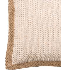 Kussenhoes Tally met juten bies, 50% jute, 50% katoen, Wit, beige, 45 x 45 cm