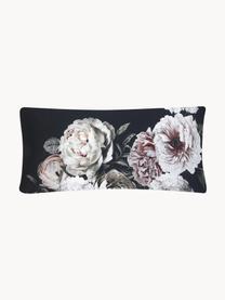 Funda de almohada de satén Blossom, Negro, multicolor, An 45 x L 110 cm