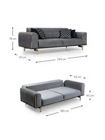 Sofa z aksamitu Daisy (3-osobowa), Tapicerka: 100% aksamit poliestrowy, Szary, czarny, odcienie mosiądzu, S 234 x G 97 cm