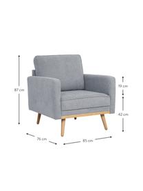 Fauteuil Saint in blauwgrijs met eikenhouten poten, Bekleding: polyester, Frame: massief grenenhout, spaan, Geweven stof blauwgrijs, B 85 x D 76 cm