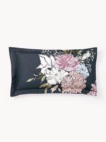 Baumwollsatin-Kopfkissenbezug Margot mit Blumen-Print, Webart: Satin Fadendichte 210 TC,, Dunkelblau, Hellbeige, B 40 x L 80 cm