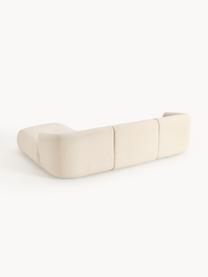 Sofá rinconera modular en tejido bouclé Sofia (3 plazas), Tapizado: tejido bouclé (100% polié, Estructura: madera de abeto, tablero , Patas: plástico Este producto es, Bouclé beige claro, An 277 x F 185 cm, chaise longue derecha