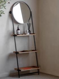 Regał drabinkowy z lustrem Picoli, Stelaż: metal malowany proszkowo, Czarny, drewno naturalne, S 54 x W 160 cm