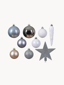 Weihnachtsbaumschmuck Starstruck, 33er-Set, Kunststoff, Weiß, Silberfarben, Graublau, Set mit verschiedenen Größen